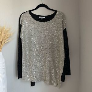 DKNYC Women's Two-Tone Sequin Long Sleeve Sweater - Size M